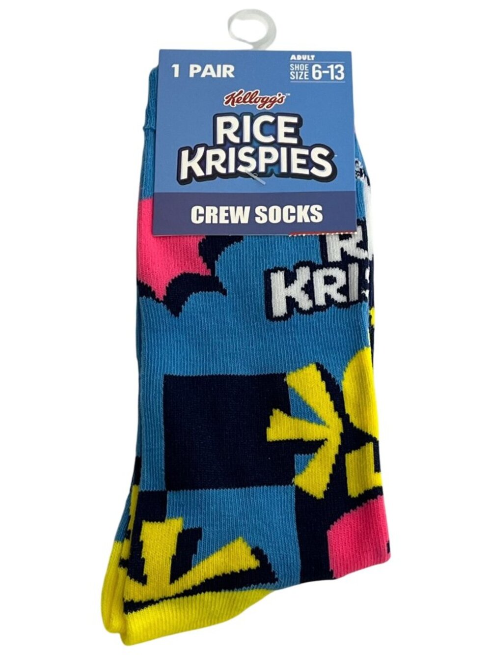 Retro Cereal Crew Socks Blue Yellow Breakfast Novelty Mens 6-13 NWT